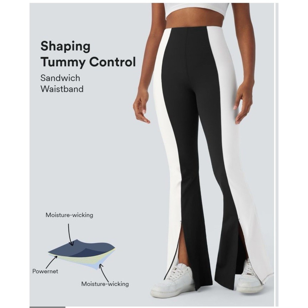 High Waisted Tummy Control Hem‎ Color Block Flare Casual Leggings Size Medium